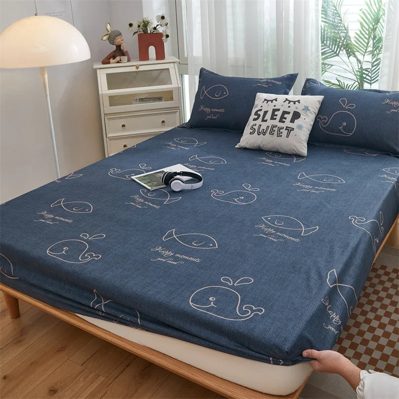 Yaapeet Home Textile Cartoon Blue Whale Bedding Fitted Sheet King Queen Single Size Boy Girl Kid Bed Mattress Cover Protector