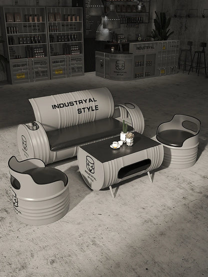 Deck Sofa KTV Casual Small Quiet Bar Retro Creative Oil Drum Iron Customization Industrial Style Bar Table and Chair Combination