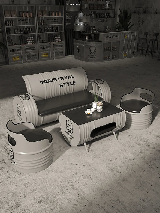 Deck Sofa KTV Casual Small Quiet Bar Retro Creative Oil Drum Iron Customization Industrial Style Bar Table and Chair Combination