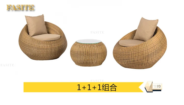 Outdoor rattan sofa combination rattan woven table and chair three piece set of leisure circular sofa furniture