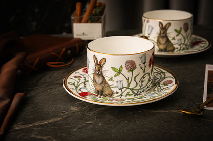 Russian Royal Porcelain Lomonosov Cartoon Rabbit Gold Plated Bone China Coffee Cup and Saucer Gift Box Gift Coffee Cup Set