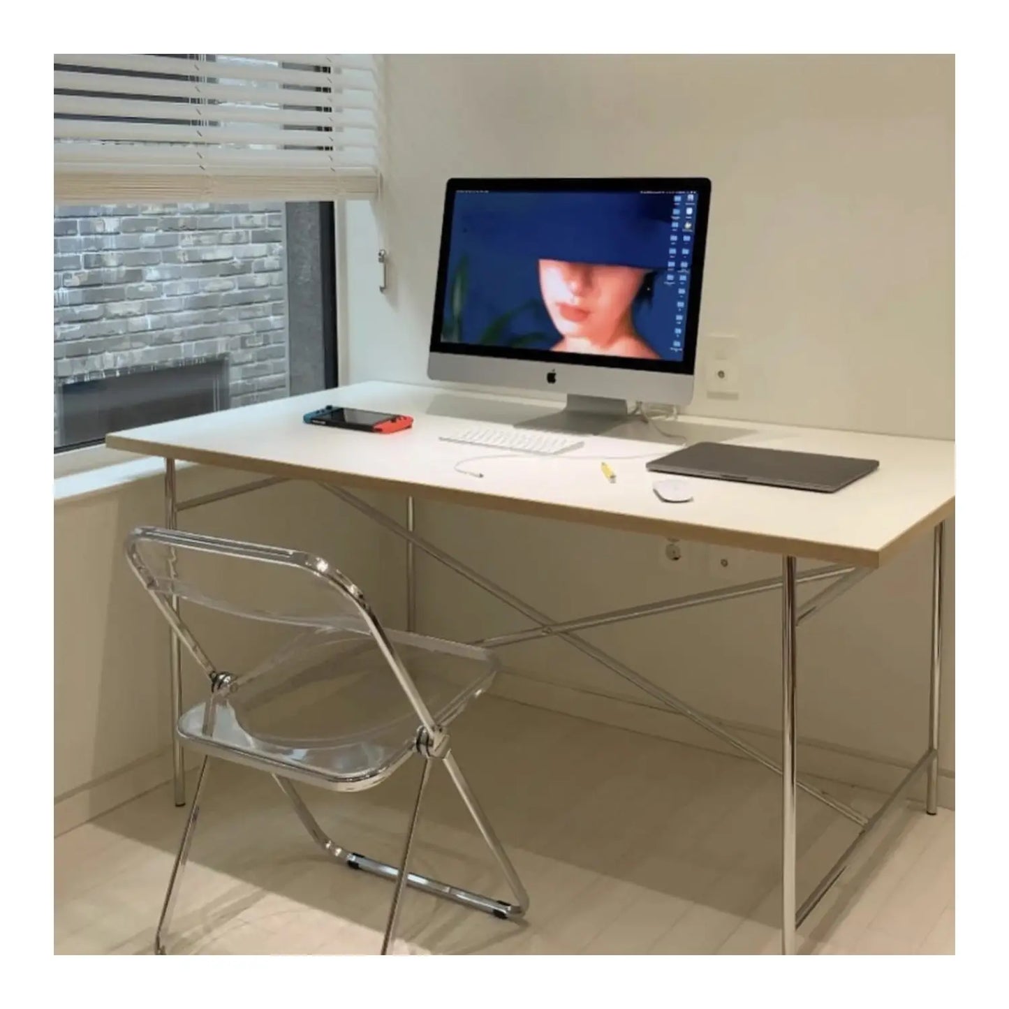 DPstudio vintage simple desk, stainless steel rectangular dining table, blogger, same conference table Bauhaus