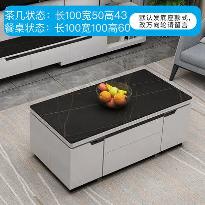 Tea table, dining table, multifunctional lifting and folding, simple modern living room, creative tempered glass coffee table