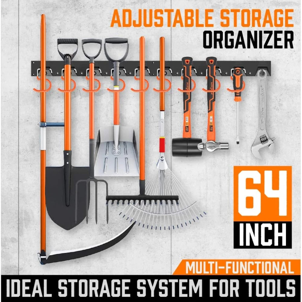 64 Inch Adjustable Storage System Wall Mount Garden Tool Organizer Tool Hangers for Mop Broom Holder Shovel Rake Broom