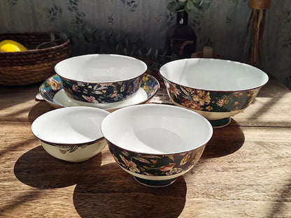 Bone china tableware Chinese style pastoral style 4.5 inch rice bowl flower bird embossed flower 8 inch plate 12 inch fish plate