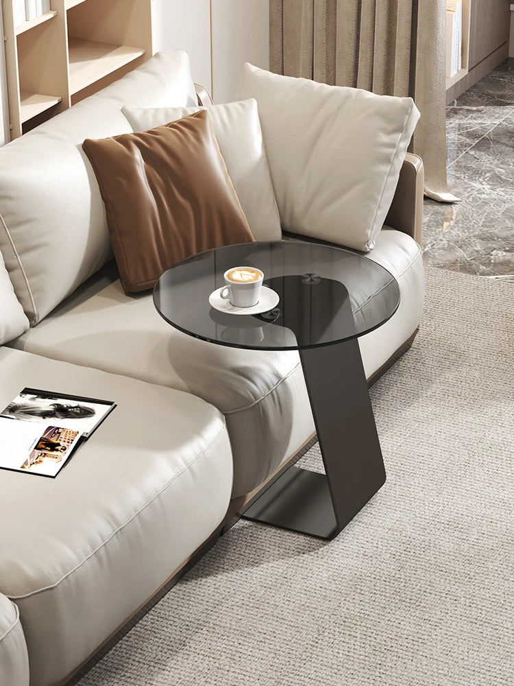 Tempered glass coffee table, living room, household, simple combination, round table, high-end feeling, small unit, side table