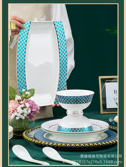Jingdezhen dish set European style bowls and chopsticks bone china tableware gift bone china tableware