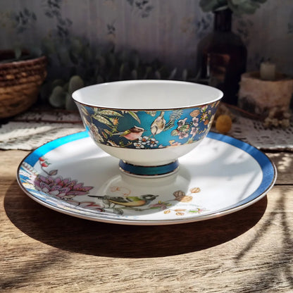 Bone china tableware Chinese style pastoral style 4.5 inch rice bowl flower bird embossed flower 8 inch plate 12 inch fish plate