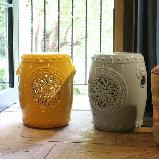 Jingdezhen Ceramic Stool Hand-painted Bamboo Round Drum Stool Bamboo Safety Circular Stool Outdoor Balcony Bathroom Stool