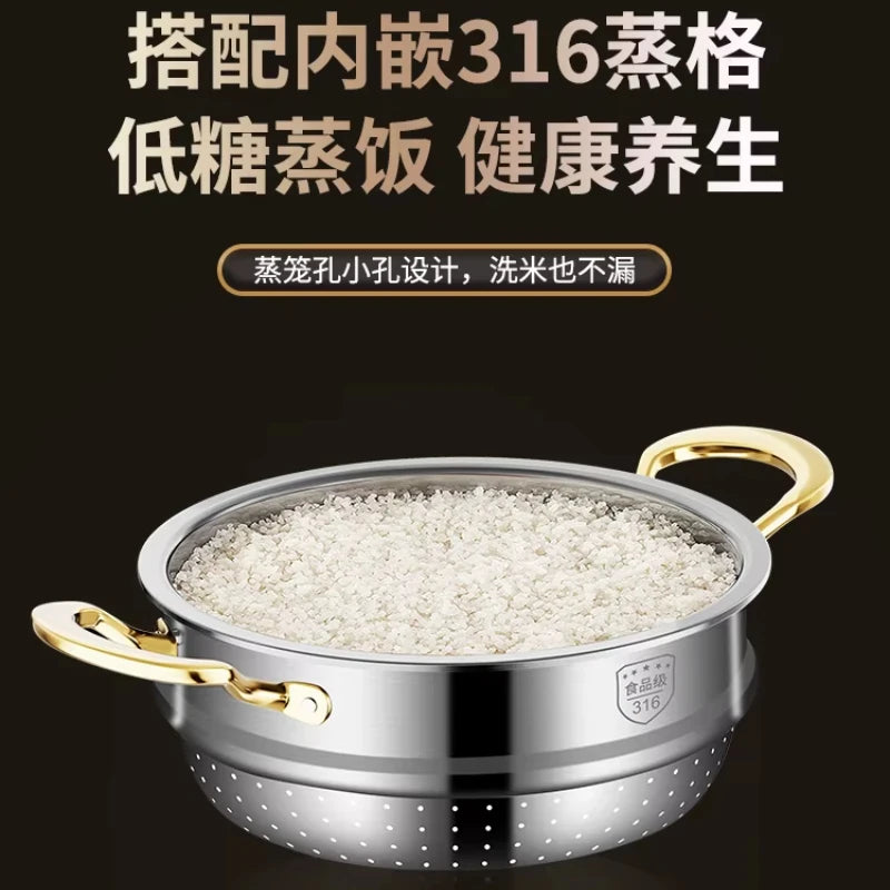 316 Stainless Steel Steamer Drain Steamer Rice Steamer Household Milk Pot Soup Pot Steamer Water Cooking Pot Couscous