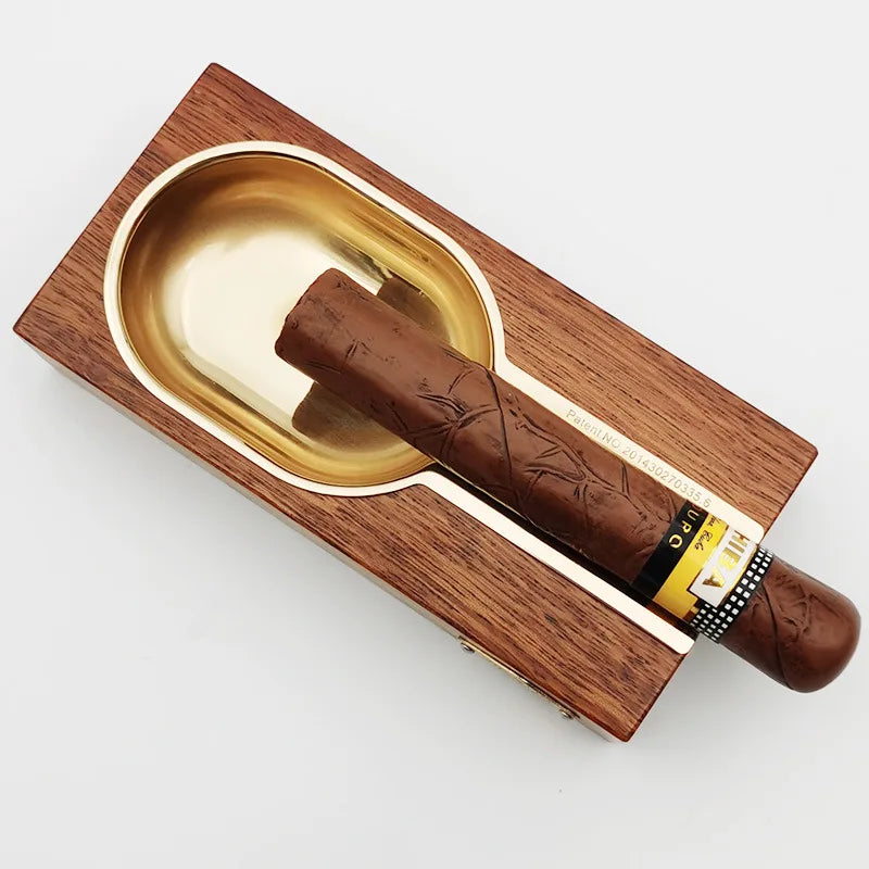 Cigar Gadgets Home wood Ashtray Portable alloy up-grade single Ash Tray Tobacco Cigarette Ashtrays Holder man gift