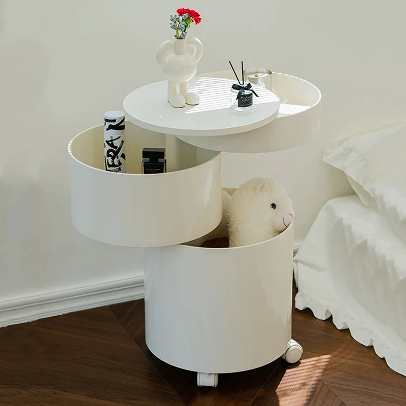 Nordic Furniture, Creative Nightstands, Bedroom Cabinets, Bedside Tables, multifunctional Locker Cart,Round Revolving Side Table