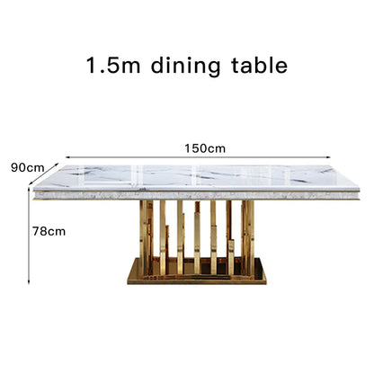 Luxury White Marble Dining Table And Chair Combination Rectangular Household Italian Type Large Concise Mesa Modern Furniture