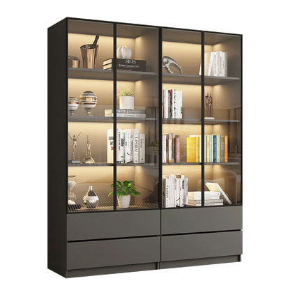 Glass door, light luxury bookcase, living room, floor to wall, dustproof bookcase, bookshelf