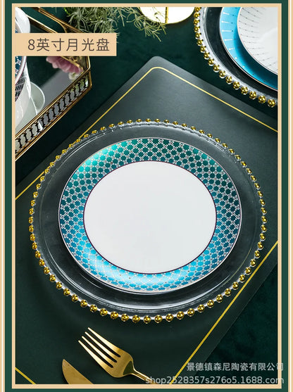 Jingdezhen dish set European style bowls and chopsticks bone china tableware gift bone china tableware