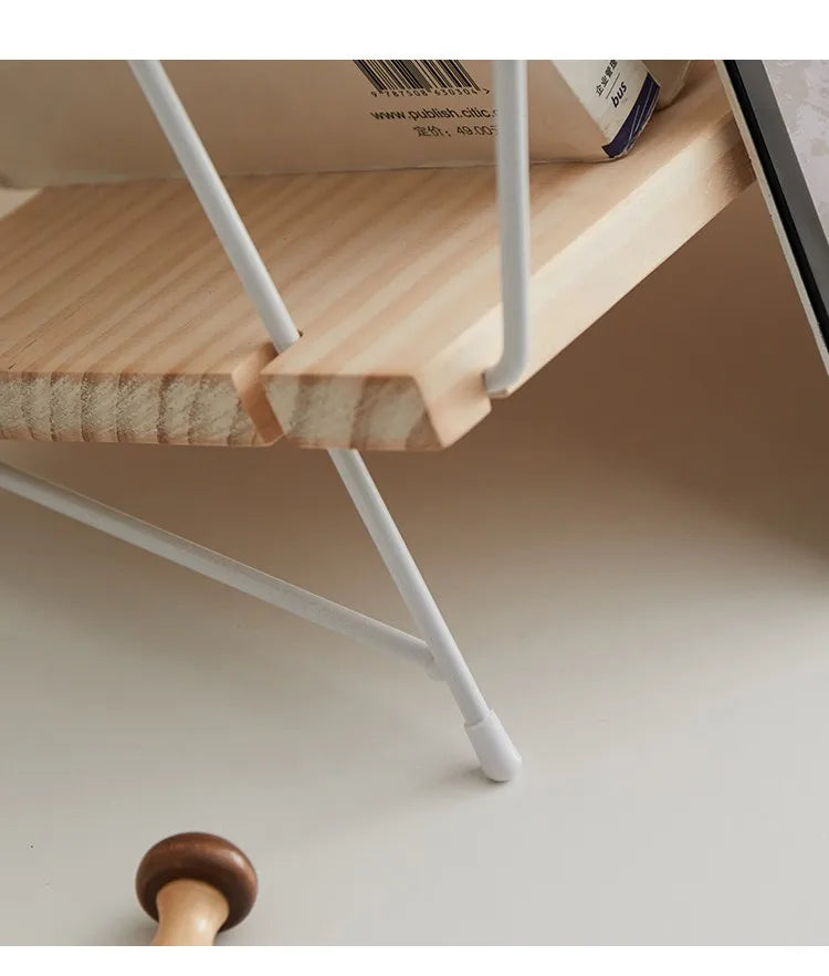 Iron Solid Wood Small Bookshelf Desktop Book Simple Storage Shelf Office Desk Shelf
