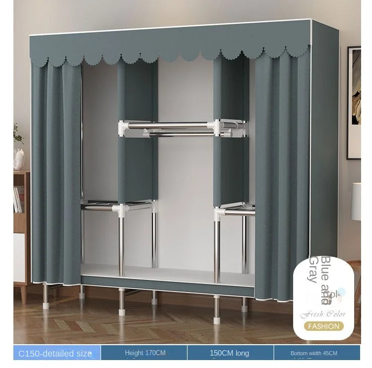 Simple Wardrobe Cloth Closet Furniture For Home Household Bedroom Assembly Cabinet Steel Pipe Reinforced Storage Rack Wardrobe