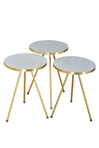 3 PIECE COFFEE TABLE, GOLD METAL FEET
