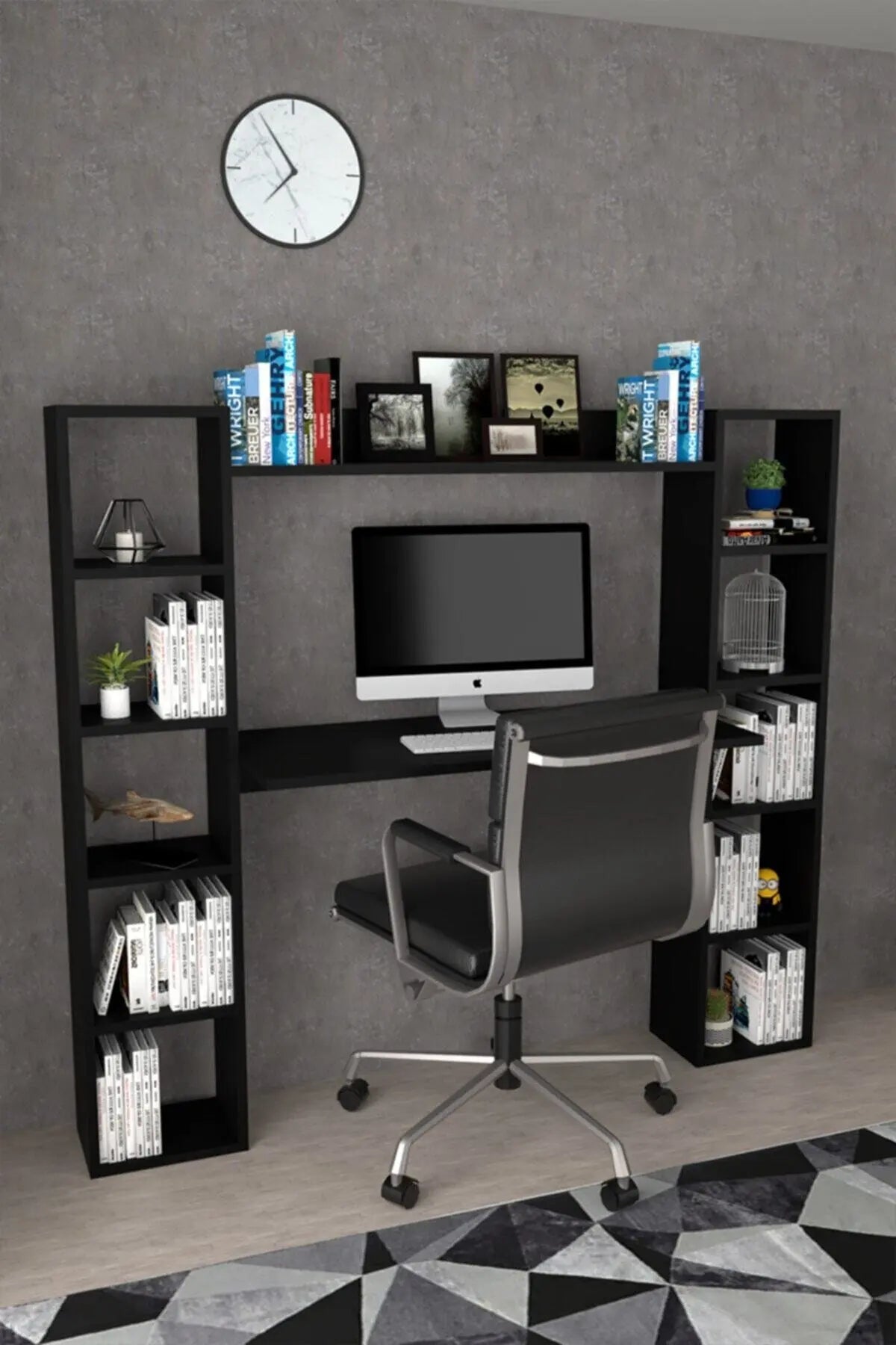 Double Bookshelf Desk Computer Desk With Bookshelf Bookcase Writing Desks For Home Studying Gaming Work Table Office Furnitures