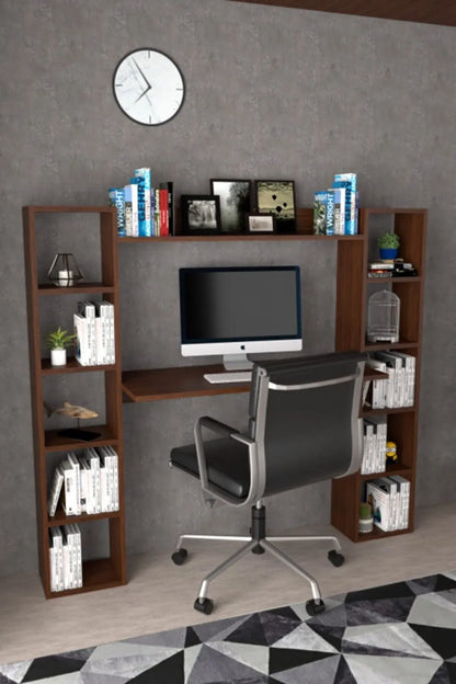 Double Bookshelf Desk Computer Desk With Bookshelf Bookcase Writing Desks For Home Studying Gaming Work Table Office Furnitures