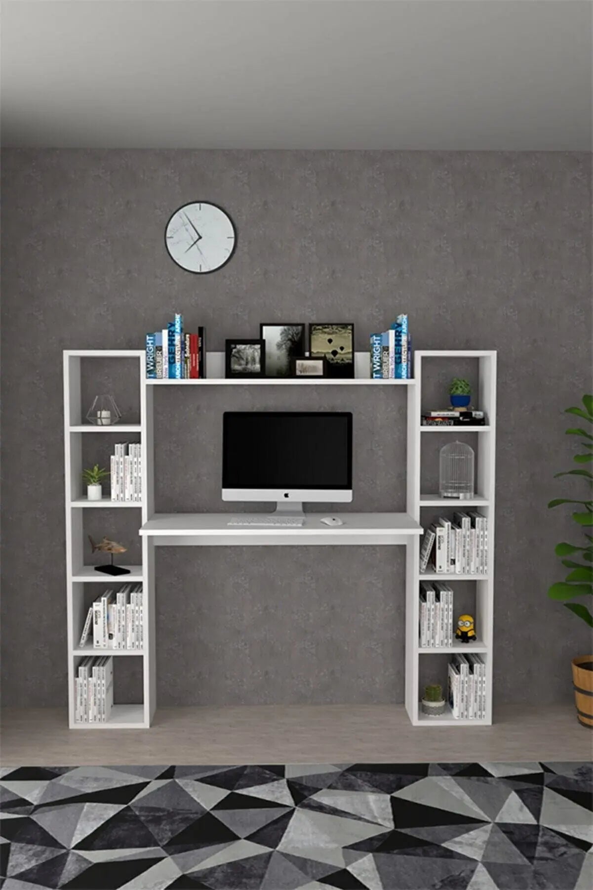 Double Bookshelf Desk Computer Desk With Bookshelf Bookcase Writing Desks For Home Studying Gaming Work Table Office Furnitures