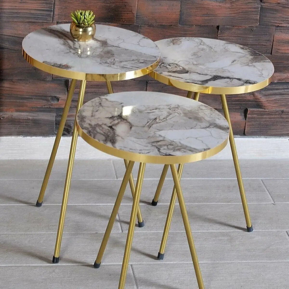 3 PIECE COFFEE TABLE, GOLD METAL FEET