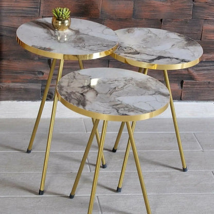 3 PIECE COFFEE TABLE, GOLD METAL FEET