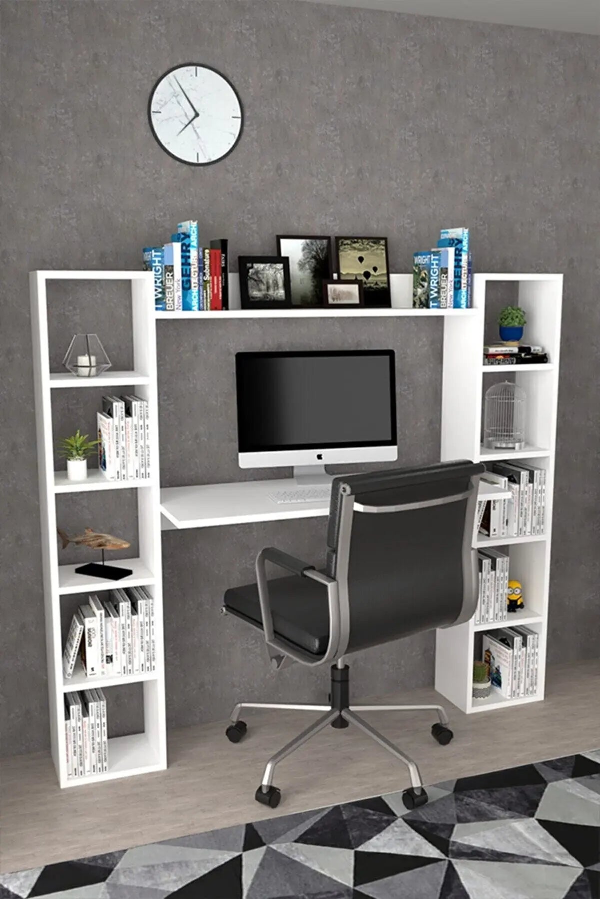 Double Bookshelf Desk Computer Desk With Bookshelf Bookcase Writing Desks For Home Studying Gaming Work Table Office Furnitures