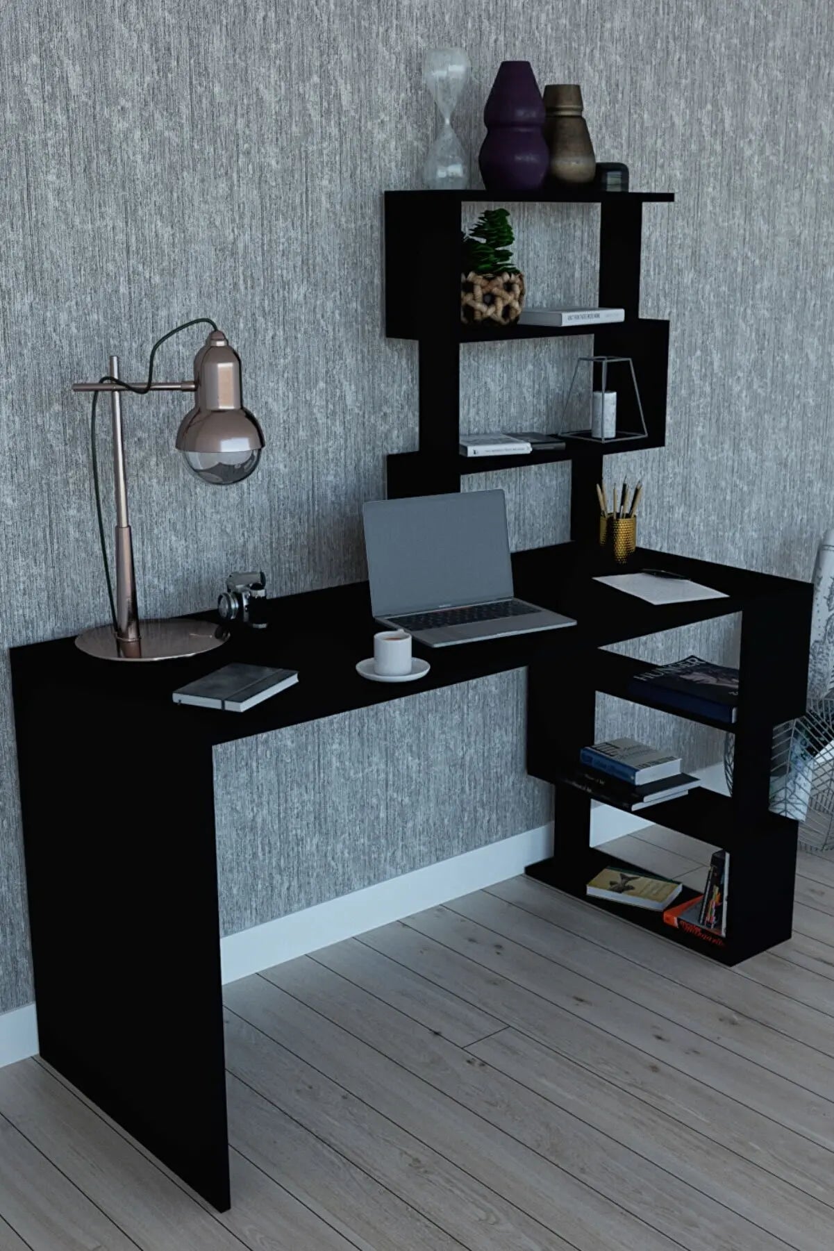 Ocean New Modern Computer Desk With Bookshelf Bookcase Writing Desks For Home Studying Gaming Work Table Office Furnitures