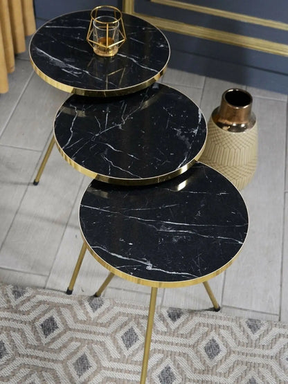 3 PIECE COFFEE TABLE, GOLD METAL FEET