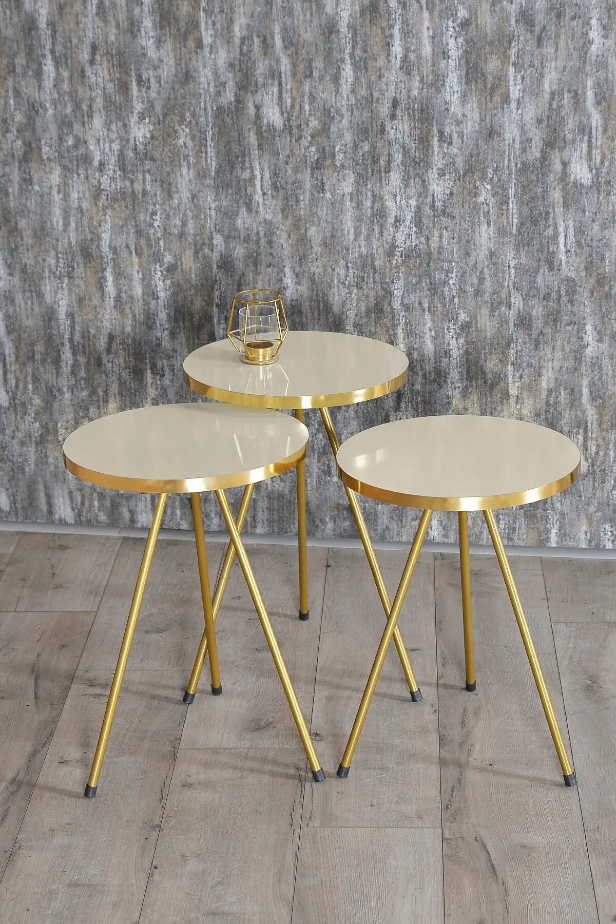 3 PIECE COFFEE TABLE, GOLD METAL FEET