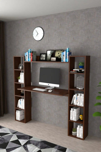 Double Bookshelf Desk Computer Desk With Bookshelf Bookcase Writing Desks For Home Studying Gaming Work Table Office Furnitures