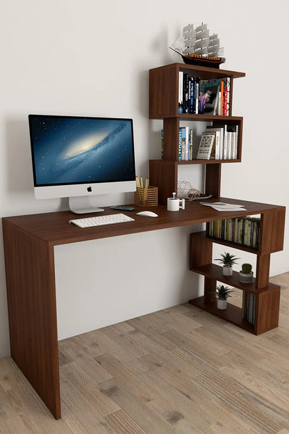 Ocean New Modern Computer Desk With Bookshelf Bookcase Writing Desks For Home Studying Gaming Work Table Office Furnitures