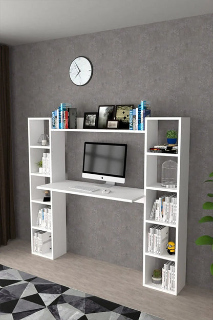 Double Bookshelf Desk Computer Desk With Bookshelf Bookcase Writing Desks For Home Studying Gaming Work Table Office Furnitures