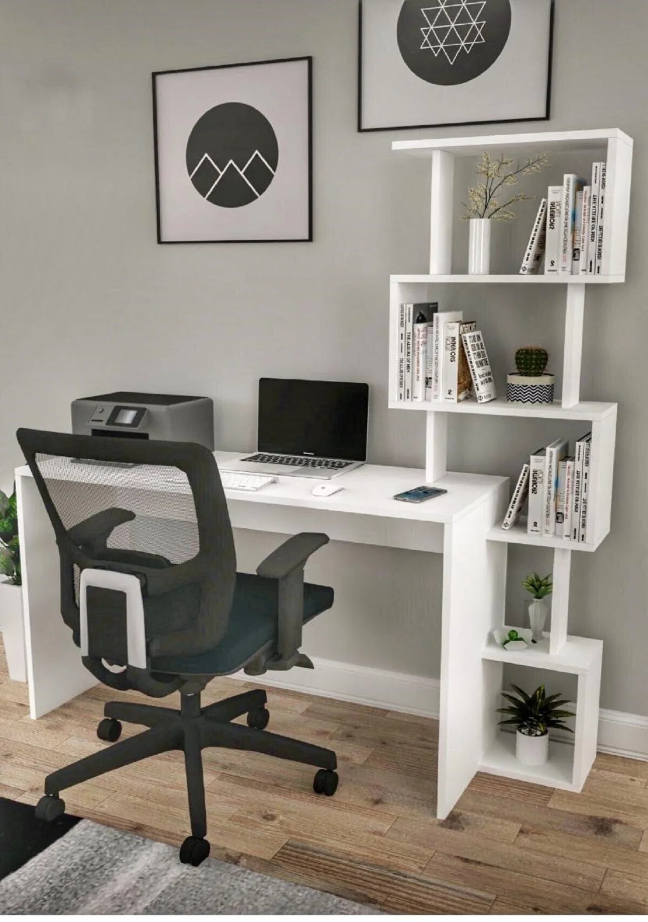 Desk Modern Computer Desk With Bookshelf Bookcase Writing Desks For Home Studying Gaming Work Bedroom Table Office Furnitures...