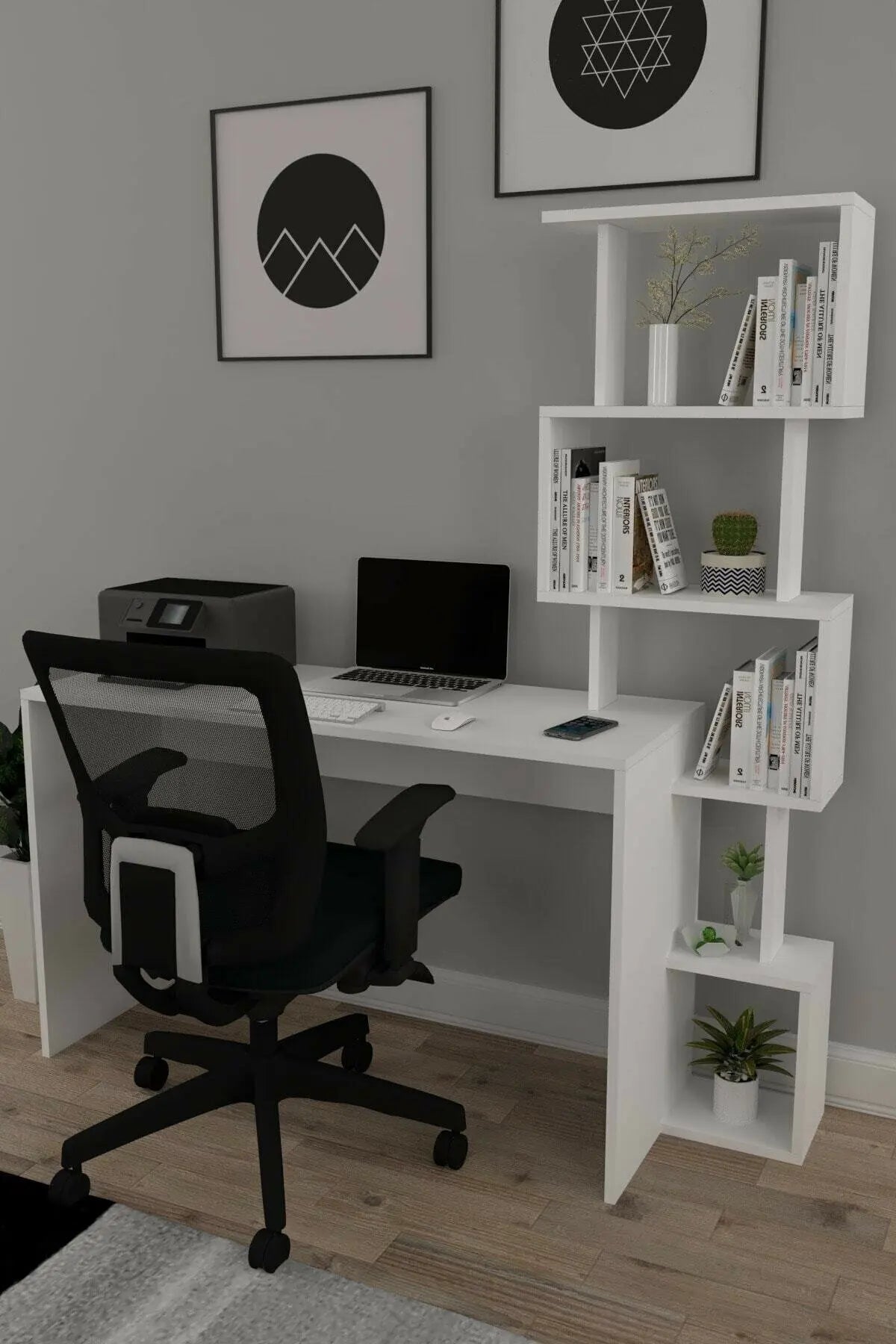 Desk Modern Computer Desk With Bookshelf Bookcase Writing Desks For Home Studying Gaming Work Bedroom Table Office Furnitures...