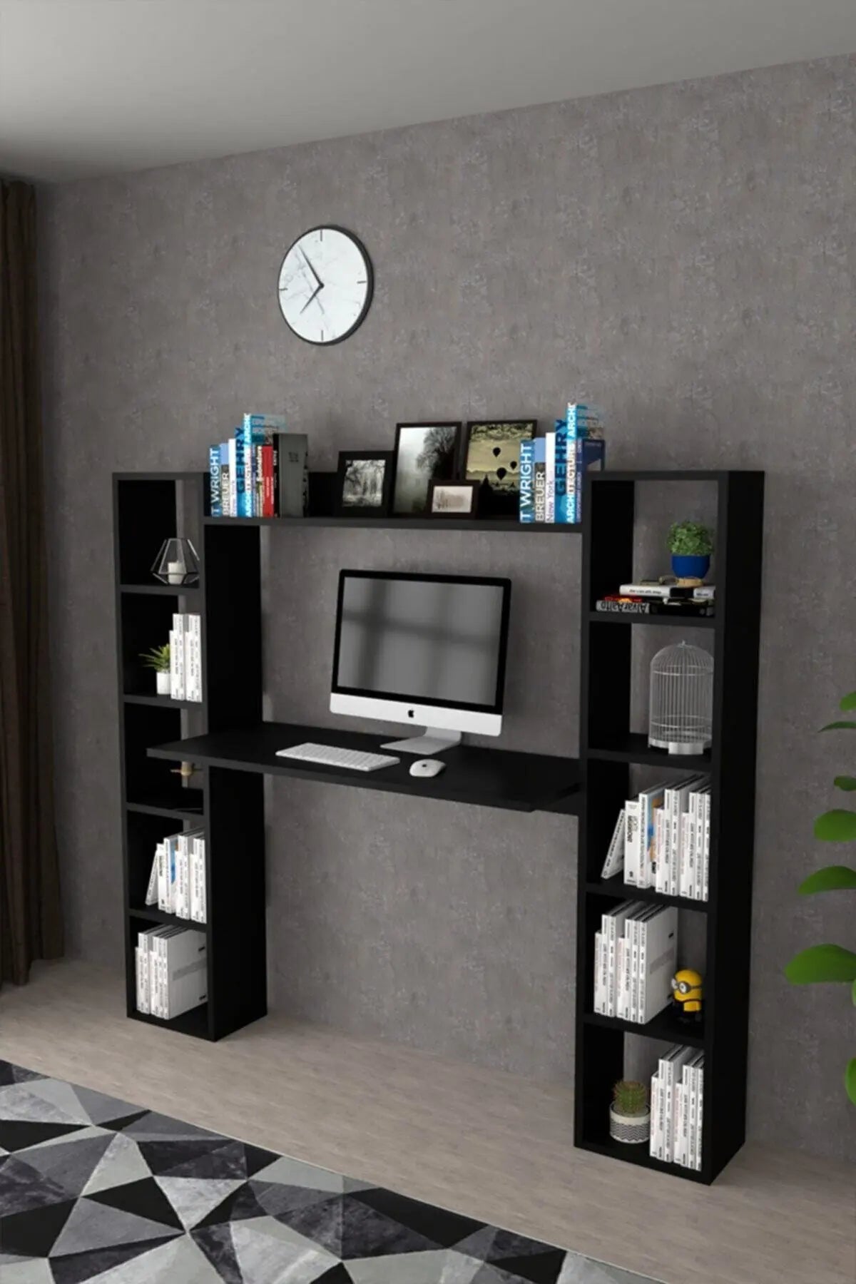 Double Bookshelf Desk Computer Desk With Bookshelf Bookcase Writing Desks For Home Studying Gaming Work Table Office Furnitures