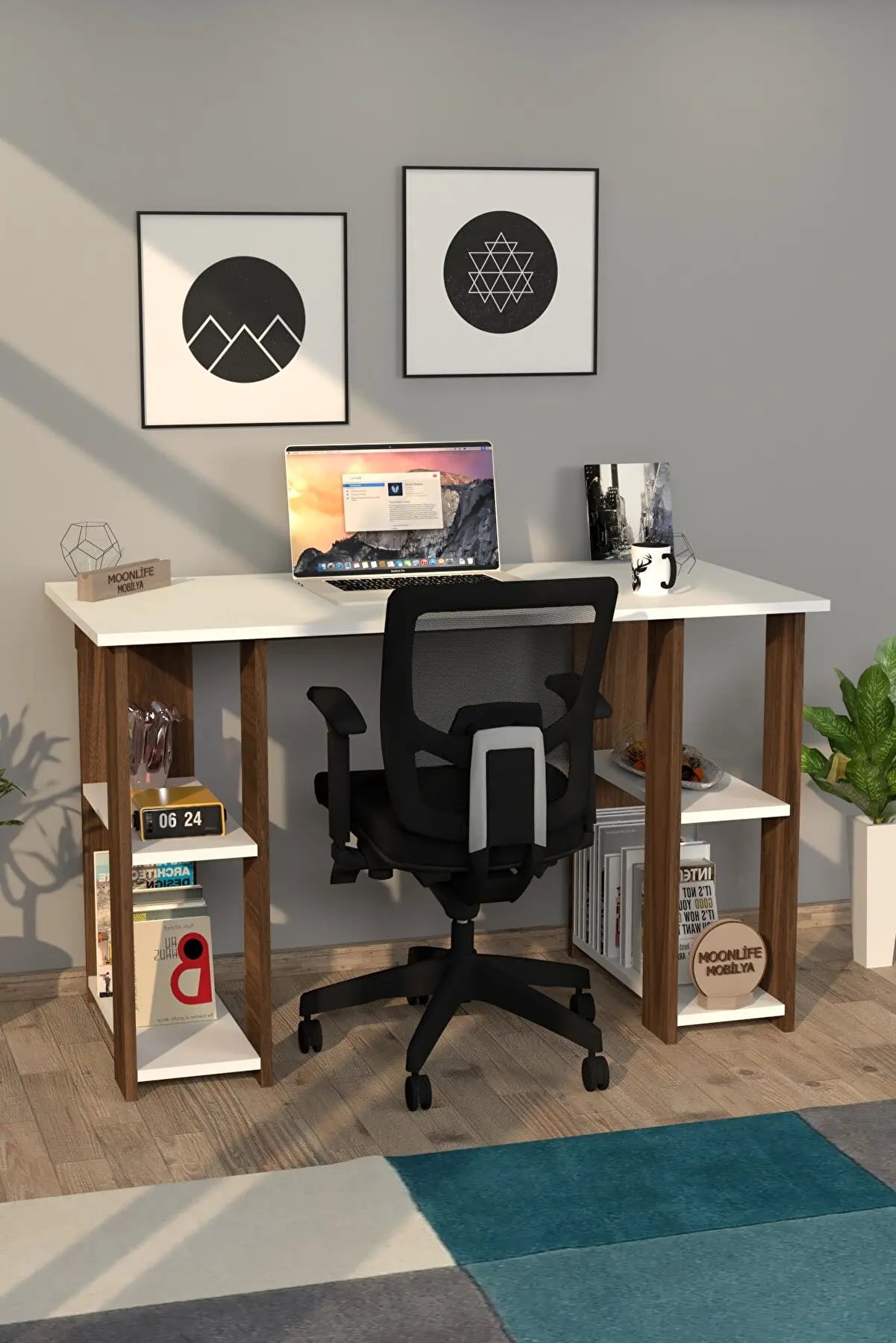 Hypo Bookshelf Study Desk Black computer desk book shelves office furniture quality decorative interior office design studying.