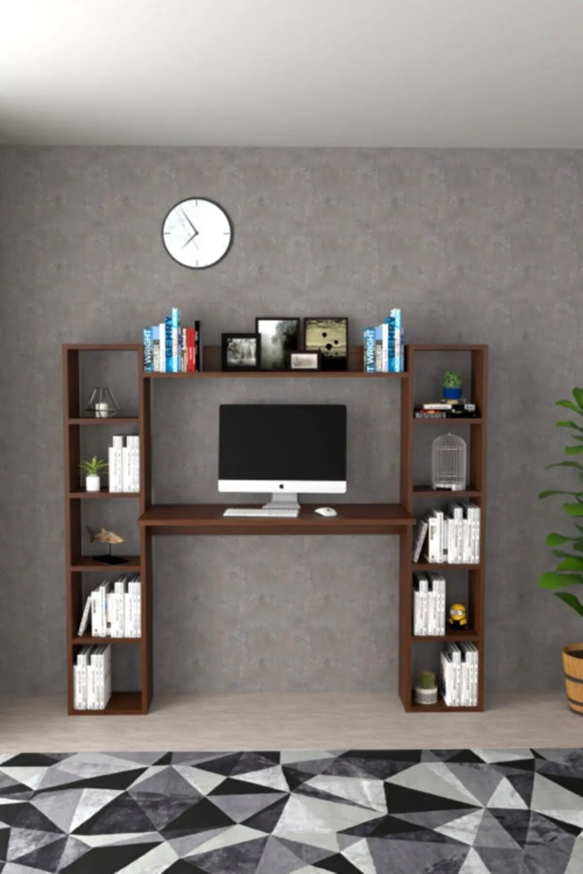 Double Bookshelf Desk Computer Desk With Bookshelf Bookcase Writing Desks For Home Studying Gaming Work Table Office Furnitures